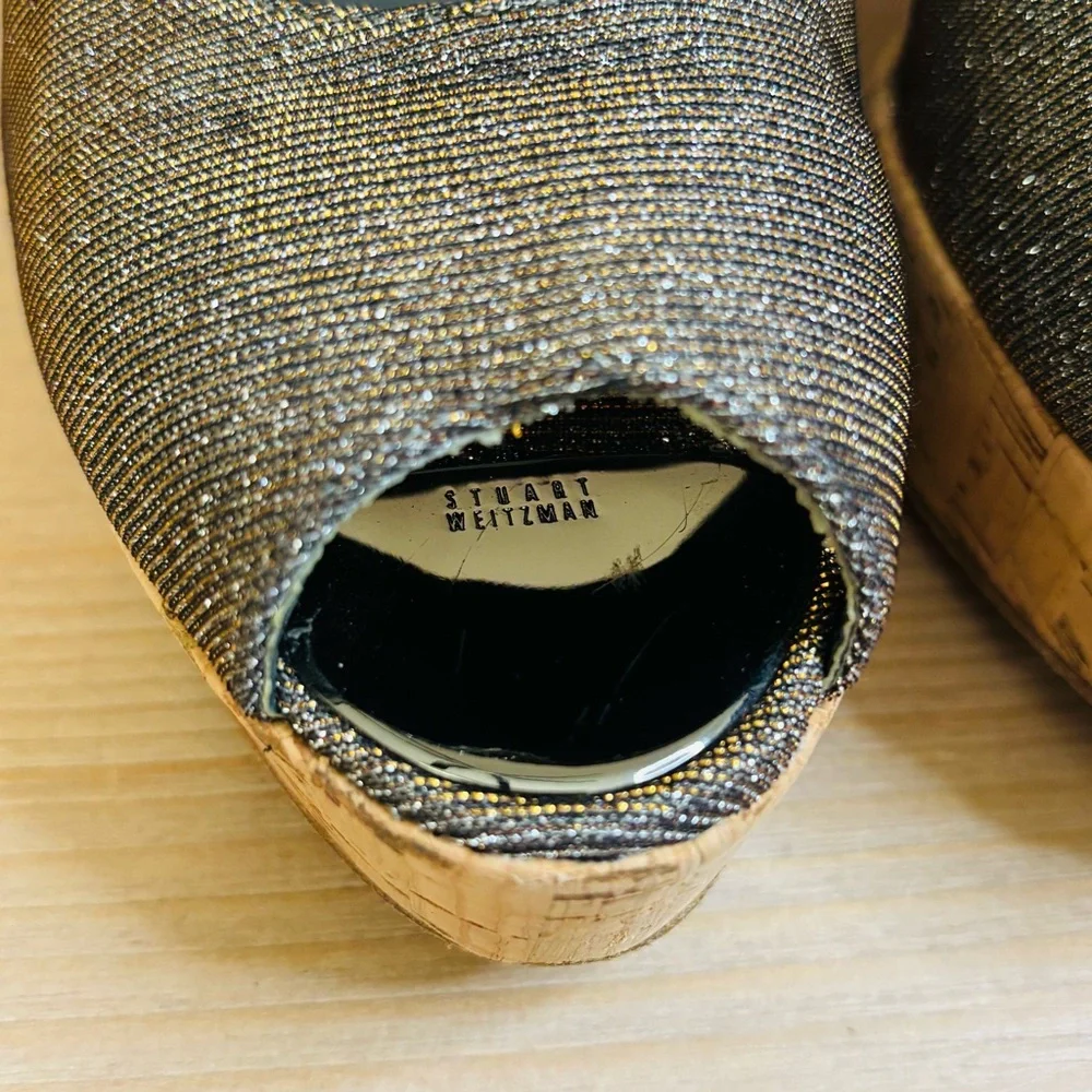 Stuart Weitzman Metallic Brown Wedge Peep-Toe Shoes‎ Size 10 Cork Platform Heels